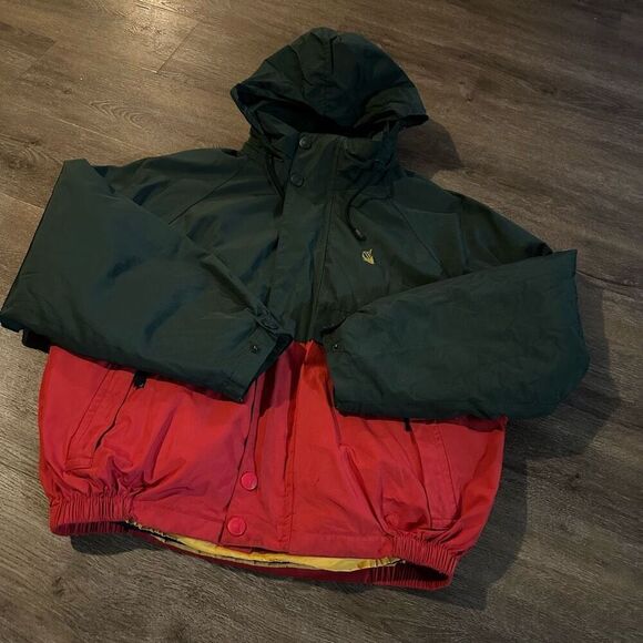Vtg Nautica Mens 2 in 1 Coat Quilted Lined Layered Hidden Hood Colorblock Sz M - Picture 1 of 14